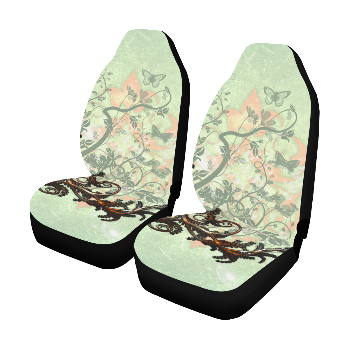 Flower power on soft green background Car Seat Covers (Set of 2)
