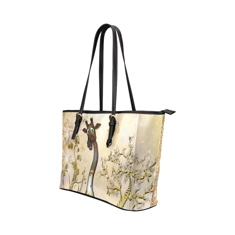 Funny steampunk giraffe Leather Tote Bag/Large (Model 1651)