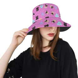 Pug Candy Hearts Bucket Hat All Over Print Bucket Hat