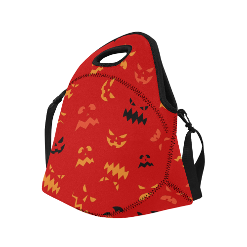 Pumpkin Faces HALLOWEEN RED Neoprene Lunch Bag/Large (Model 1669)