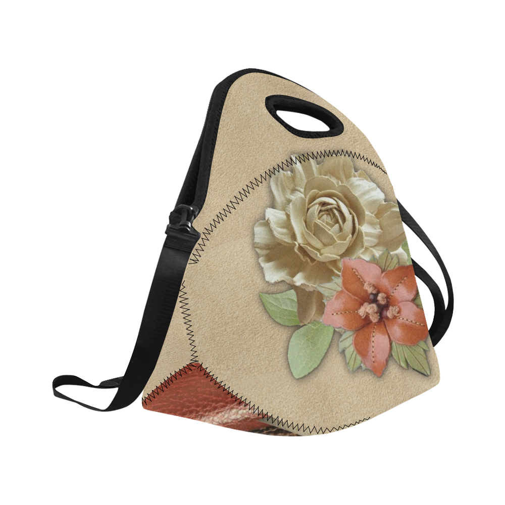 mix leather flower decor Neoprene Lunch Bag/Large (Model 1669)