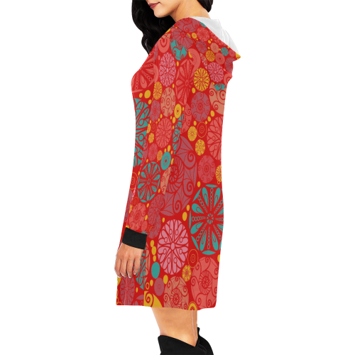 mandalas red All Over Print Hoodie Mini Dress (Model H27)