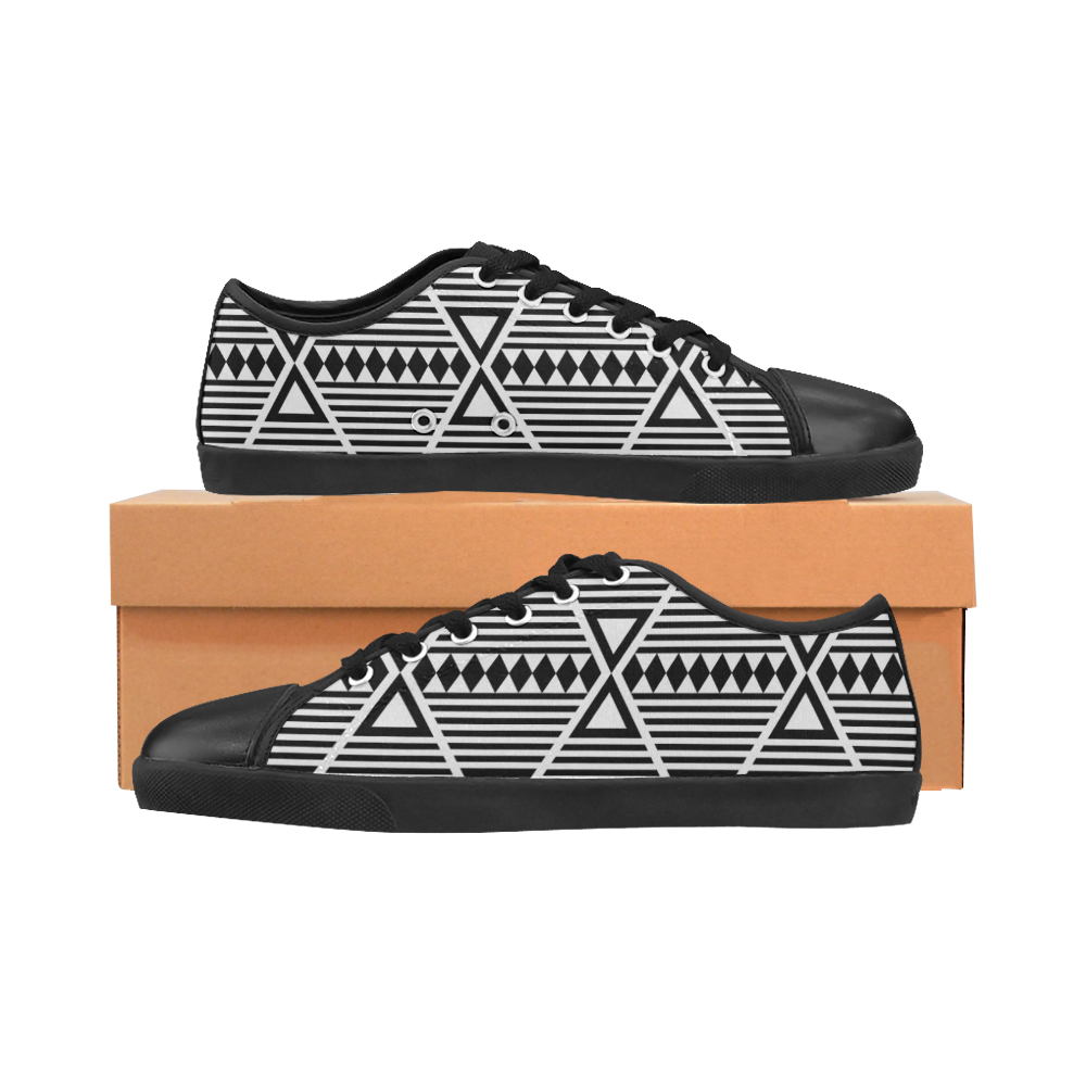Black Aztec Tribal Canvas Shoes for Women/Large Size (Model 016)
