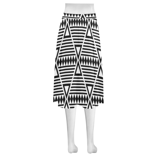 Black Aztec Tribal Mnemosyne Women's Crepe Skirt (Model D16)