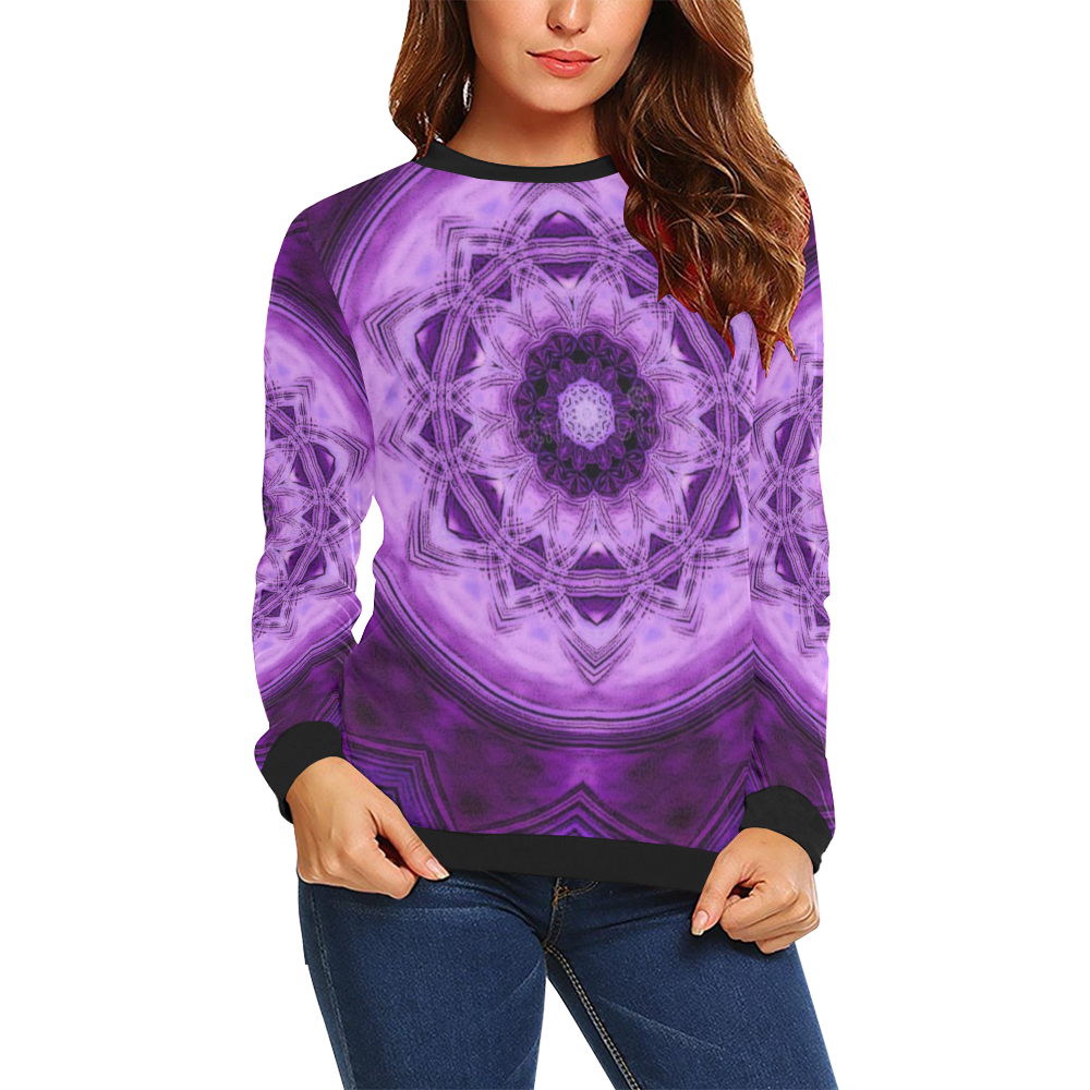 MANDALA PURPLE POWER All Over Print Crewneck Sweatshirt for Women (Model H18)