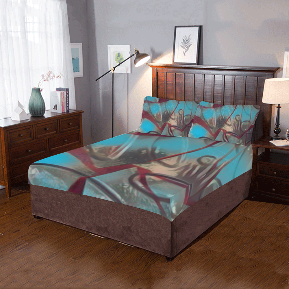 Aqua and brown special design 3-Piece Bedding Set