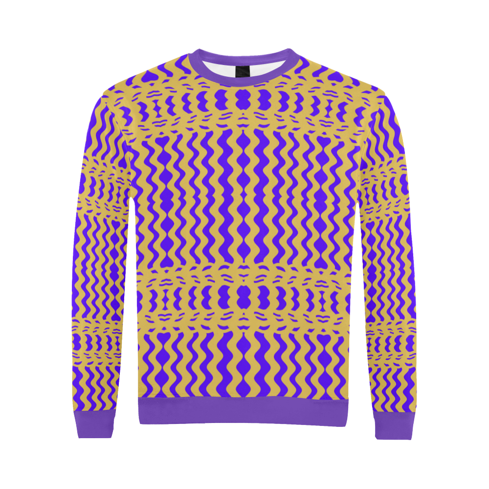 Purple Yellow Modern  Waves Lines All Over Print Crewneck Sweatshirt for Men (Model H18)
