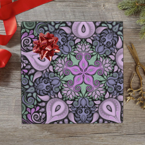 Baroque Garden Watercolor Pink Mandala Gift Wrapping Paper 58"x 23" (5 Rolls)