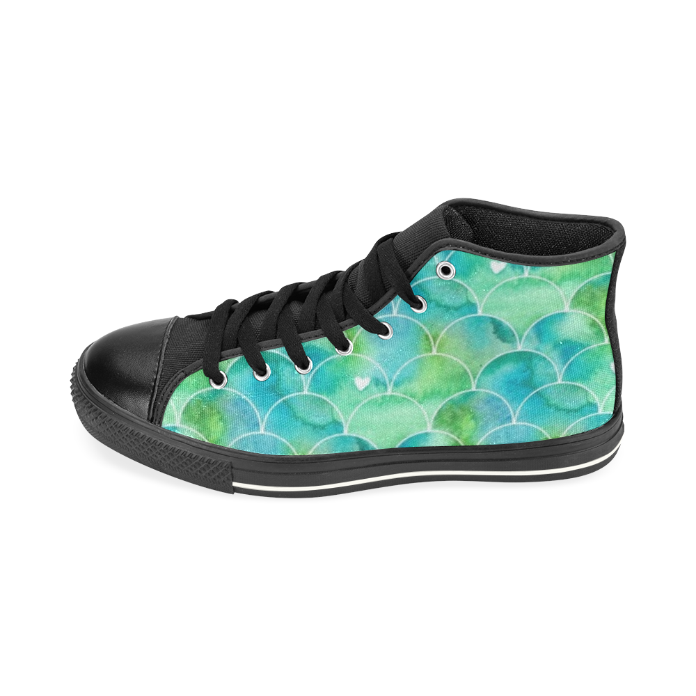 Mermaid SCALES green blue High Top Canvas Shoes for Kid (Model 017)