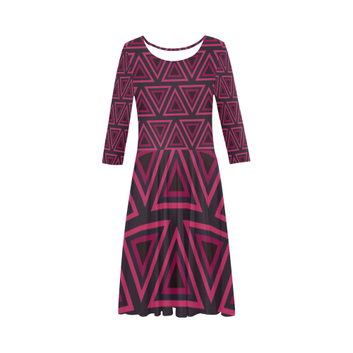 Tribal Ethnic Triangles Elbow Sleeve Ice Skater Dress (D20)