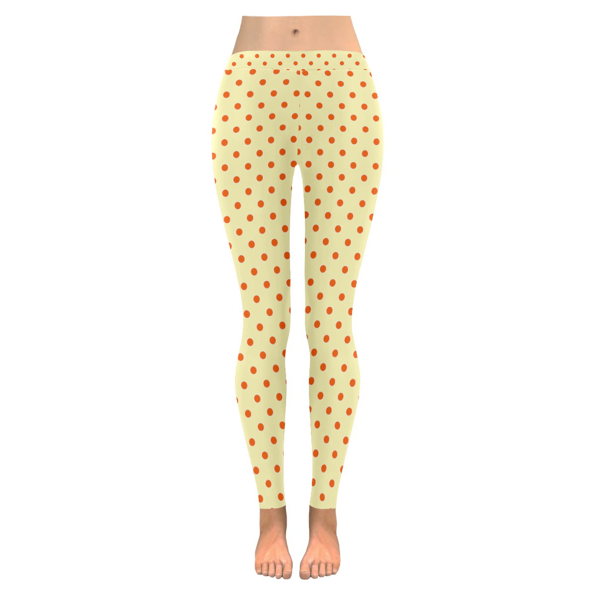 Tangerine Orange Polka Dots on Yellow Women's Low Rise Leggings (Invisible Stitch) (Model L05)
