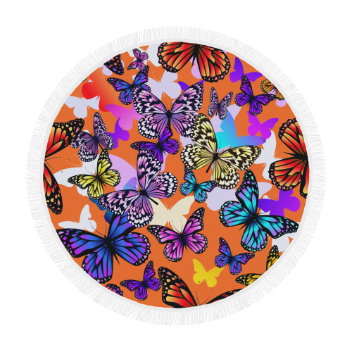 Butterflies orange Circular Beach Shawl 59"x 59"