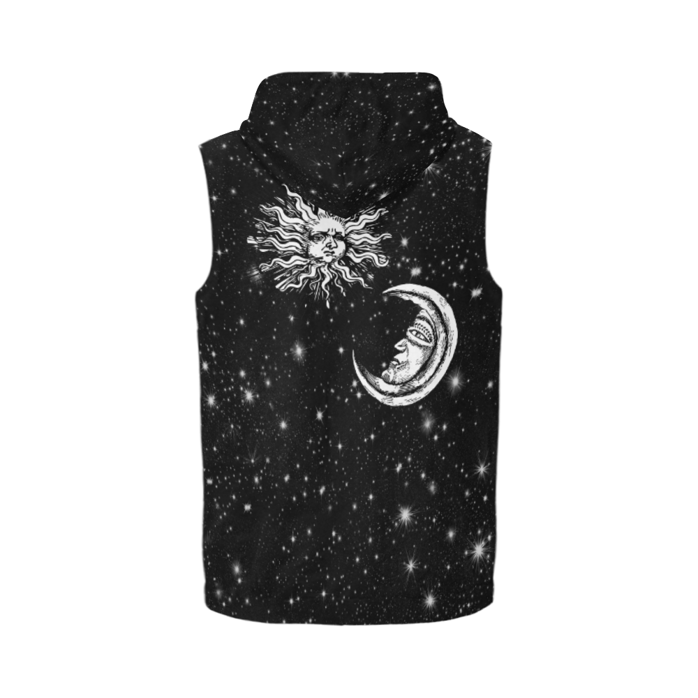 Mystic  Moon and Sun All Over Print Sleeveless Zip Up Hoodie for Men (Model H16)