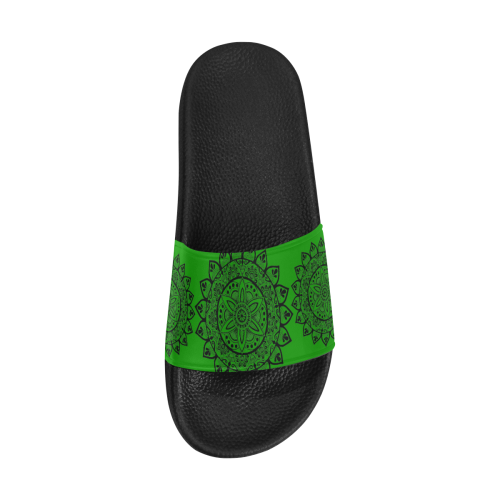 black mandala- green slides Women's Slide Sandals (Model 057)