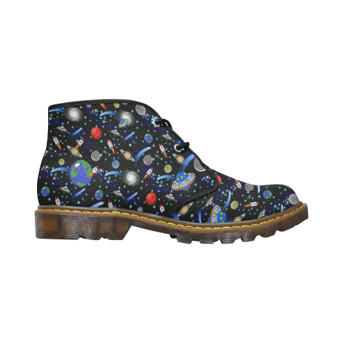 Galaxy Universe - Planets, Stars, Comets, Rockets Women's Canvas Chukka Boots/Large Size (Model 2402-1)
