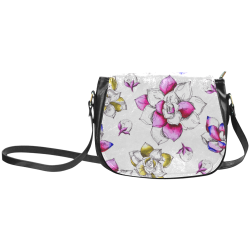 floral pink Classic Saddle Bag/Small (Model 1648)