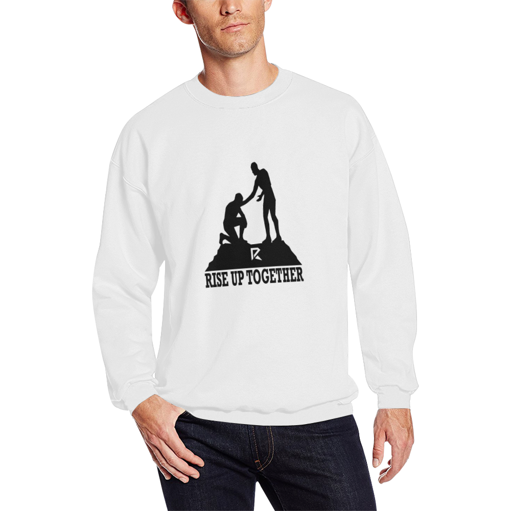 Rise Up Together Crewneck Sweatshirt for Men/Large (Black & White) All Over Print Crewneck Sweatshirt for Men/Large (Model H18)