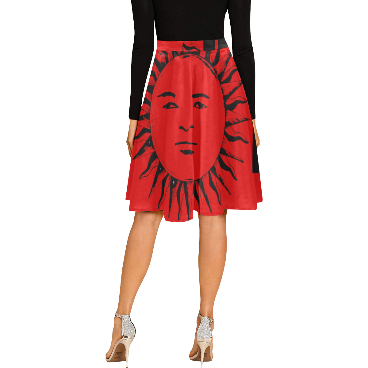 GOD Midi Skirt Red Melete Pleated Midi Skirt (Model D15)