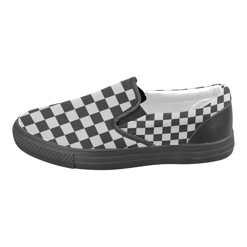 Checkerboard Black and Silver Women's Unusual Slip-on Canvas Shoes (Model 019)
