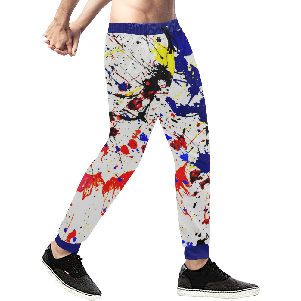 Blue & Red Paint Splatter Men's All Over Print Sweatpants (Model L11)