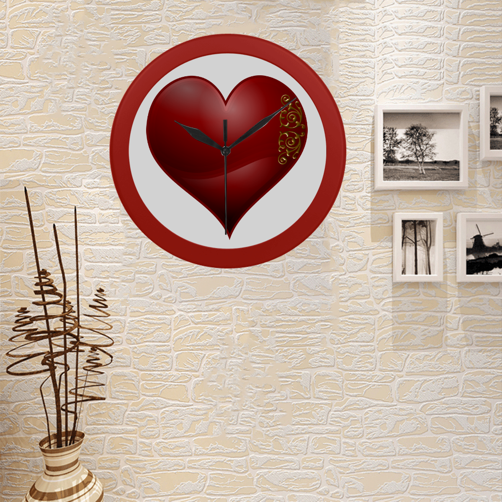 Heart  Las Vegas Symbol Playing Card Shape  (Red Frame) Circular Plastic Wall clock