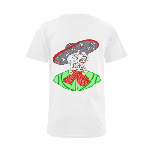 Mariachi Sugar Skull White Men's V-Neck T-shirt  Big Size(USA Size) (Model T10)