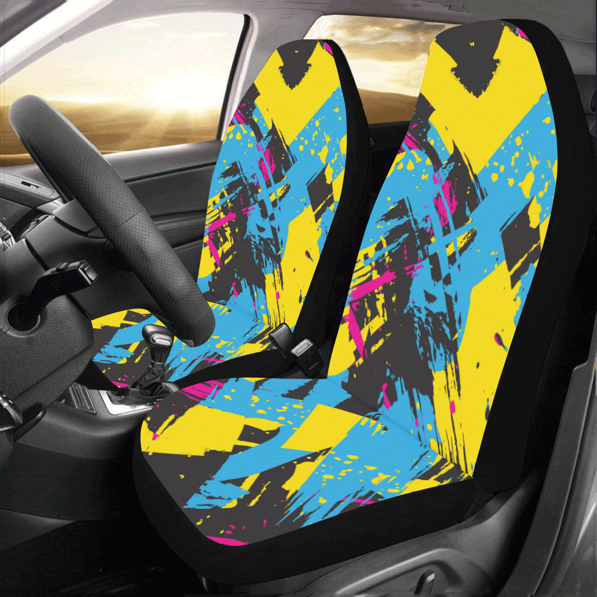 Colorful paint stokes on a black background Car Seat Covers (Set of 2)