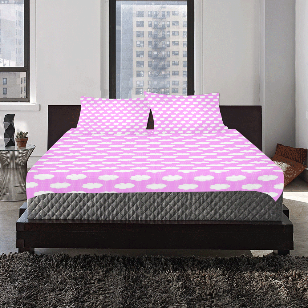 Clouds and Polka Dots on Pink 3-Piece Bedding Set