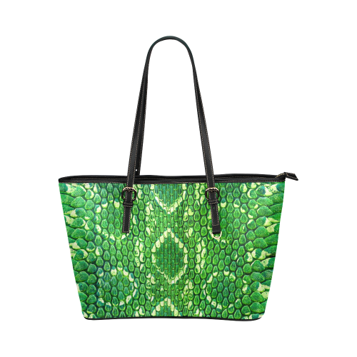 SNAKE LEATHER 5 GREEN Leather Tote Bag/Large (Model 1651)