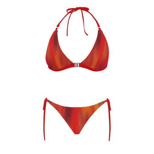 Red Flames Buckle Front Halter Bikini Swimsuit (Model S08)