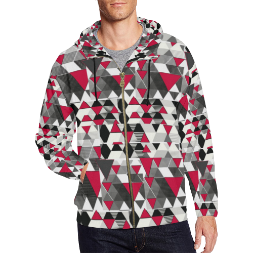 Red And Black Abstract Vector Designs full zip hoodie for men by FlipStylez Designs All Over Print Full Zip Hoodie for Men (Model H14)