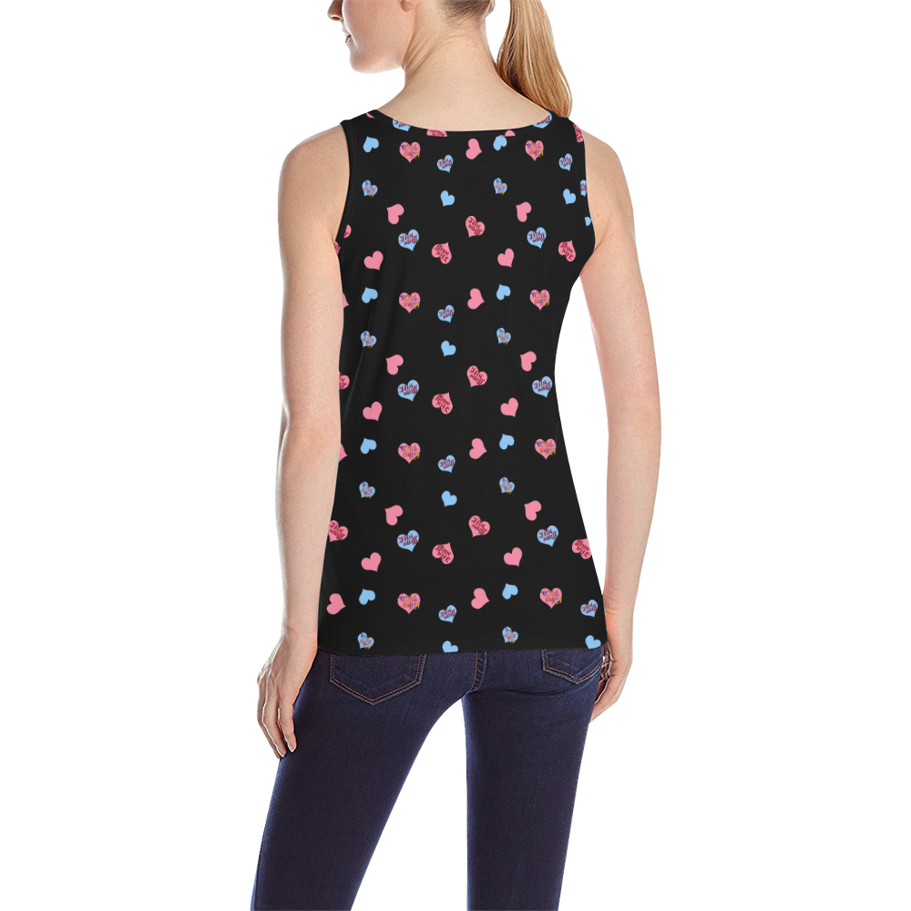 Pink-Blue-Hearts Wild-Thing Hot-Stuff on Black All Over Print Tank Top for Women (Model T43)