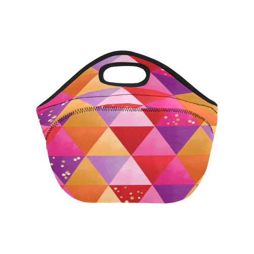 Triangle Pattern - Red Purple Pink Orange Yellow Neoprene Lunch Bag/Small (Model 1669)