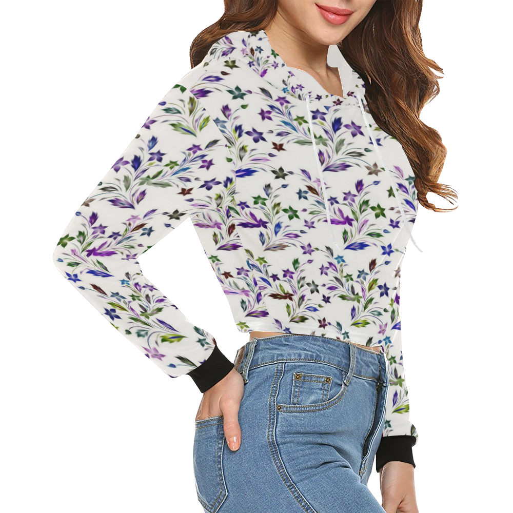 Vivid floral pattern 4182A by FeelGood All Over Print Crop Hoodie for Women (Model H22)