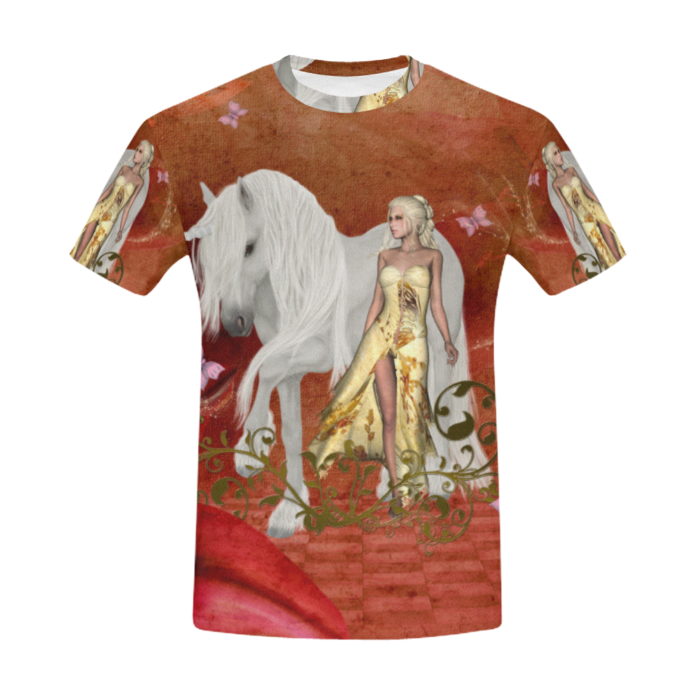 Unicorn with fairy and butterflies All Over Print T-Shirt for Men (USA Size) (Model T40)