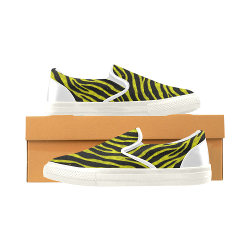 Ripped SpaceTime Stripes - Yellow Slip-on Canvas Shoes for Men/Large Size (Model 019)