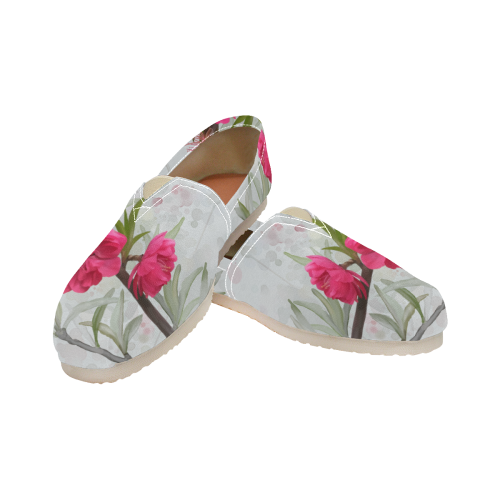 Peach blossom, original floral watercolor Women's Classic Canvas Slip-On (Model 1206)