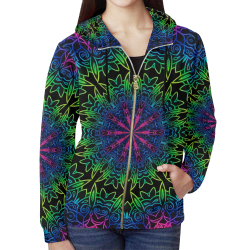 Rainbow Scratch Art Mandala Kaleidoscope Abstract All Over Print Full Zip Hoodie for Women (Model H14)