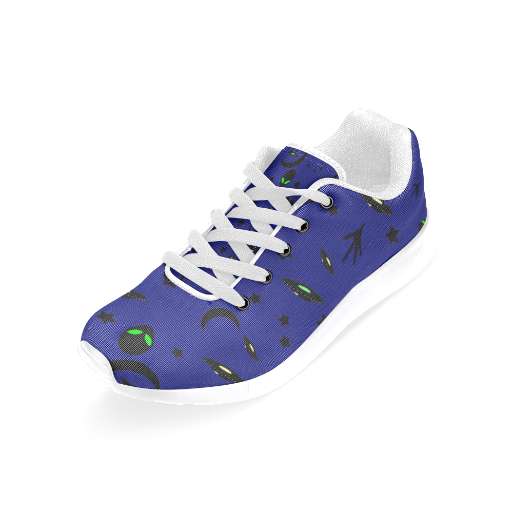 Alien Flying Saucers Stars Pattern (White Laces) Women's Running Shoes/Large Size (Model 020)