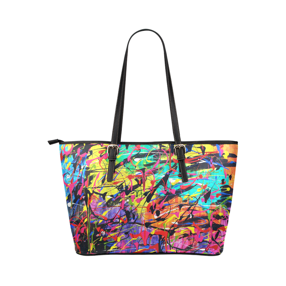 Chaos/Black Leather Tote Bag/Large (Model 1651)