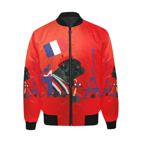 Proud Pug from Paris All Over Print Quilted Bomber Jacket for Men (Model H33)