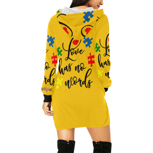 Fairlings Delight's Autism- Love has no words Women's Hoodie 53086E6 All Over Print Hoodie Mini Dress (Model H27)