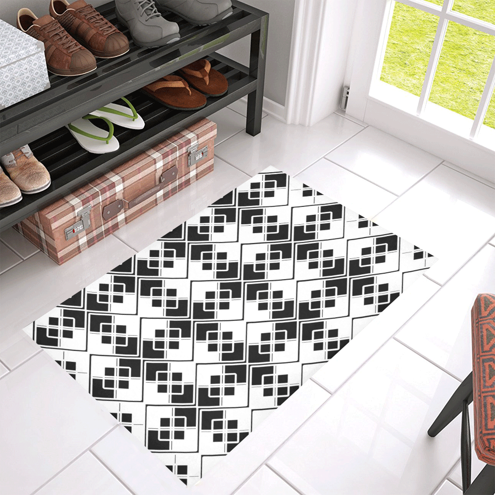Abstract geometric pattern - black and white. Azalea Doormat 30" x 18" (Sponge Material)