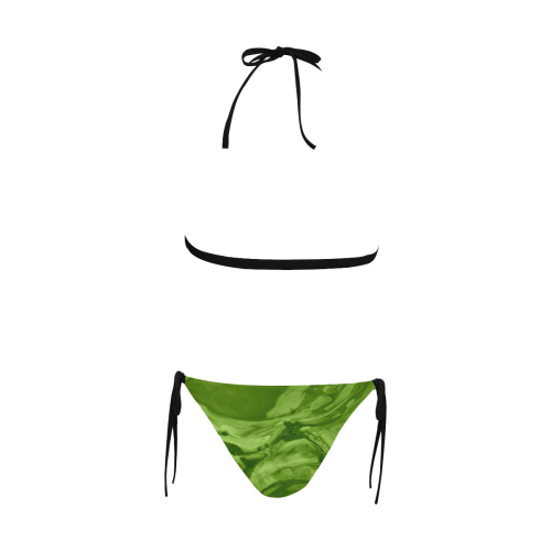 Green Swirl Paint. Buckle Front Halter Bikini Swimsuit (Model S08)