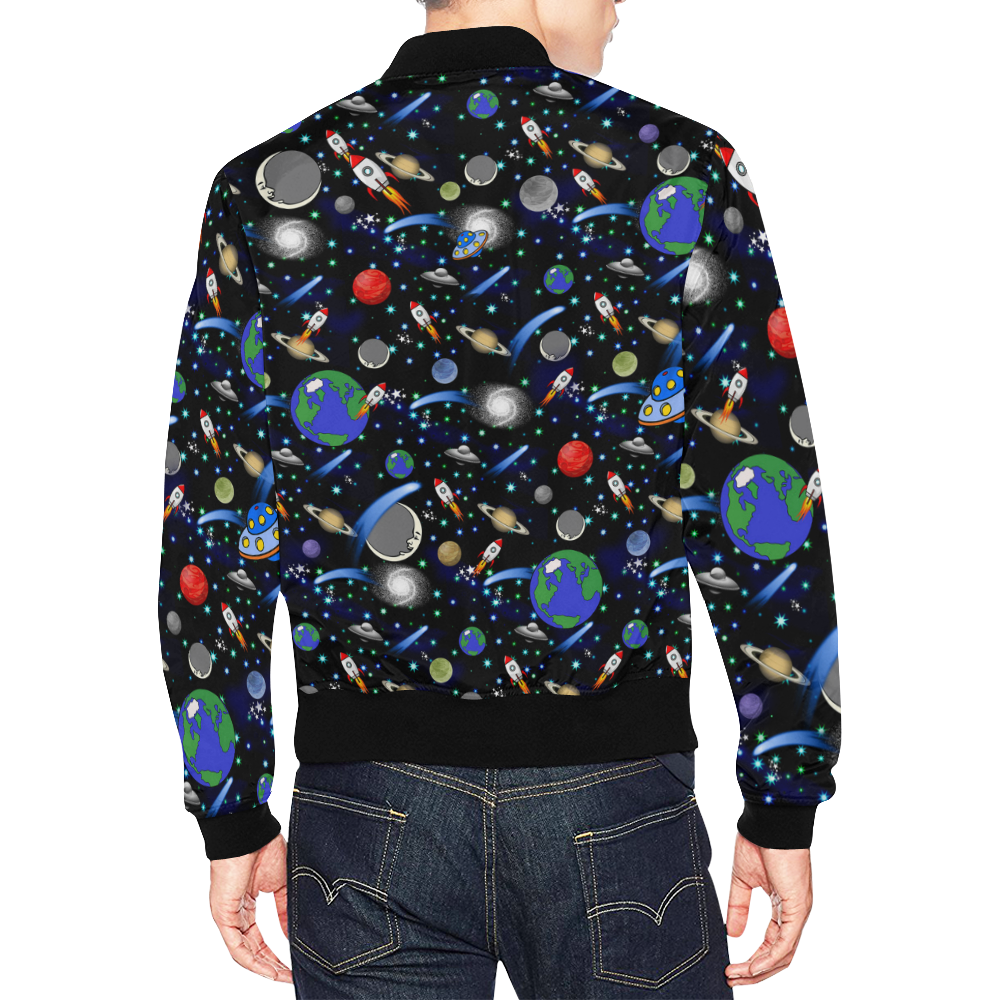 Galaxy Universe - Planets, Stars, Comets, Rockets All Over Print Bomber Jacket for Men/Large Size (Model H19)