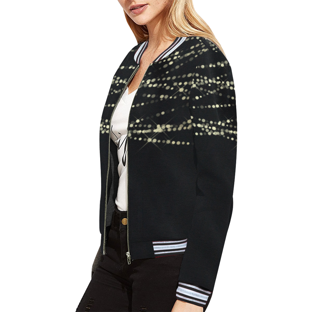 Gold Thread Ladies Bomber Jacket All Over Print Bomber Jacket for Women (Model H21)