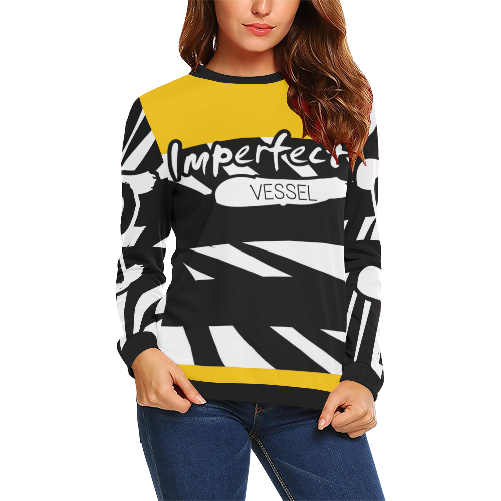 Yellow All Over Print Crewneck Sweatshirt for Women (Model H18)