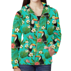Tropical Summer Toucan Pattern All Over Print Full Zip Hoodie for Women (Model H14)