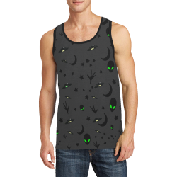 Alien Flying Saucers Stars Pattern on Charcoal Men's All Over Print Tank Top (Model T57)