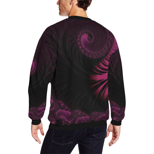 Bejeweled Purple Wave at Midnight Fractal Abstract All Over Print Crewneck Sweatshirt for Men/Large (Model H18)